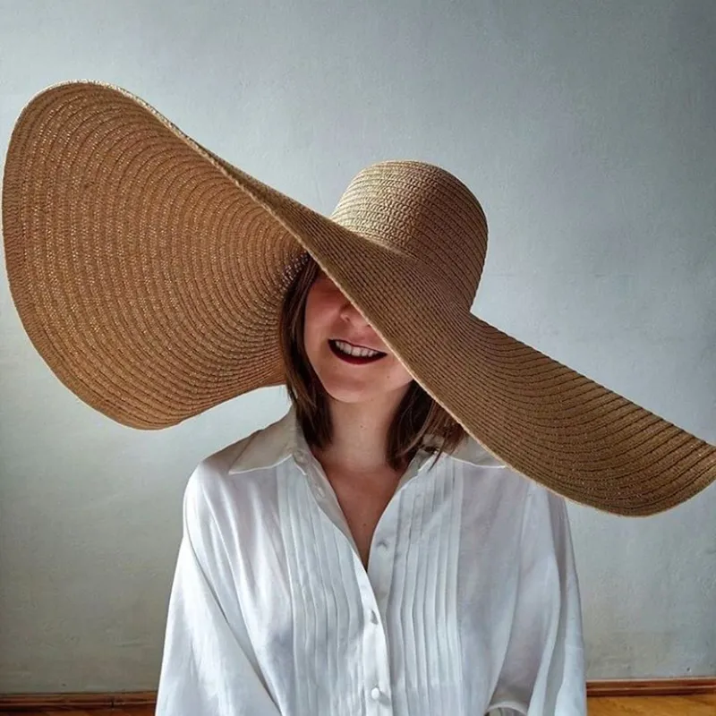 foldable women oversized hat 70cm diameter large brim summer sun beach hats wholesale 220408