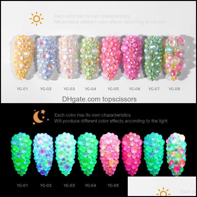 Nail Art Decorations Salon Health Beauty Mixed Size Luminous Crystal Rhinestone Ss6-Ss20 3D Glitter Diamond Drill Jewelly Flatback Glow In