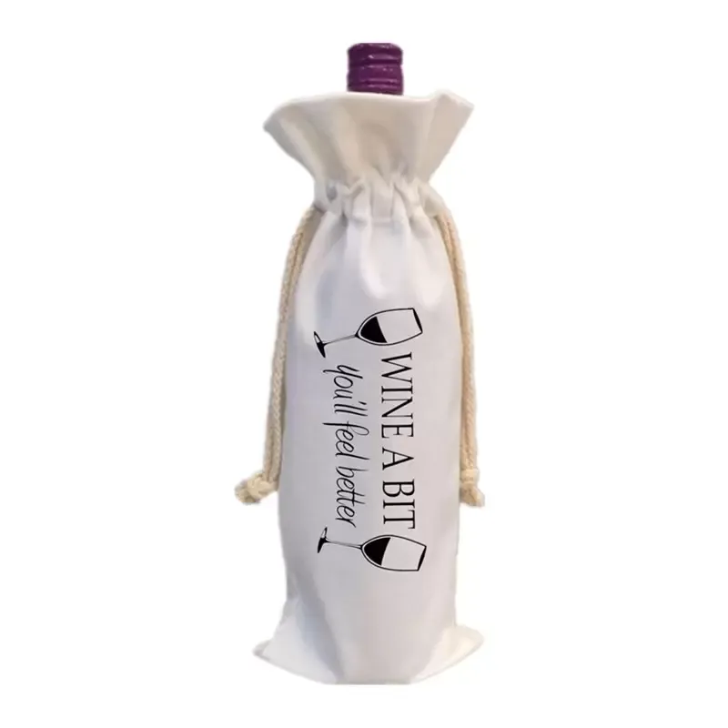 Sublimation Blanks Wedding Wine Bottle Gift Bags Canvas Wine Bag With Drawstring For Halloween Christmas Decoration sxjul21