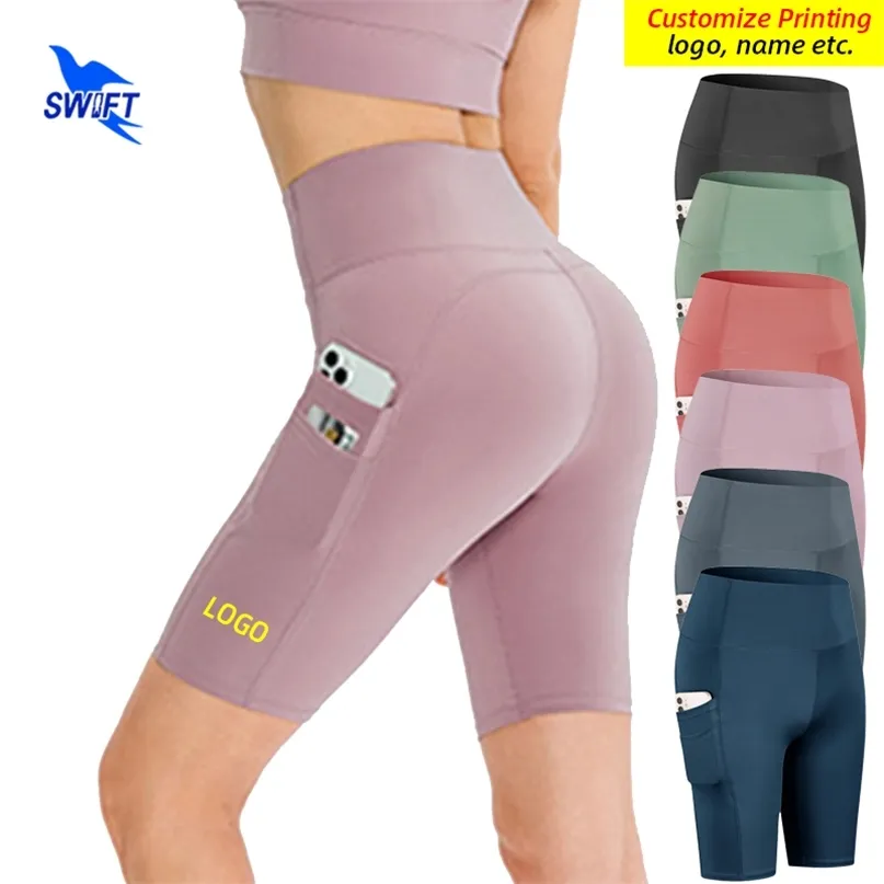 Summer Quick Dry Compression Yoga Tights Women Sportswear Leggings with Side Pockets Gym Fitness Shorts Female Customized 220704