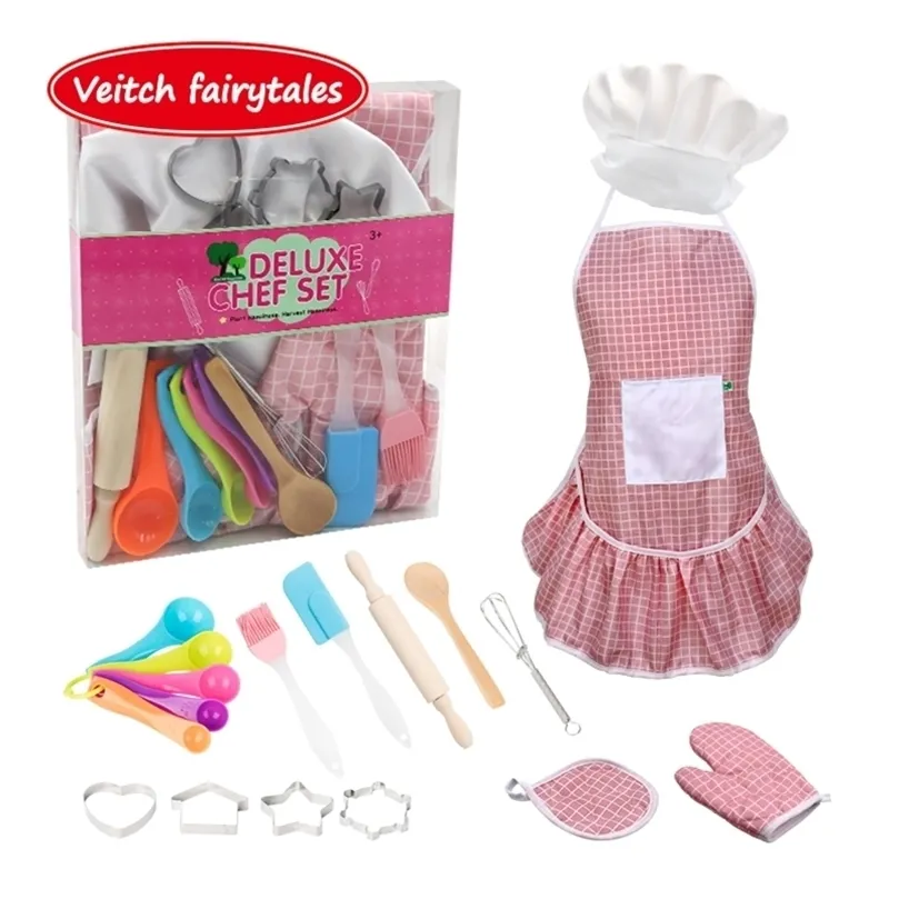 Veitch Contes de fées Apprentissage Éducation Pretend Play Food Cooking Jeu Outils de cuisson Enfants Tablier Cuisine Jouet Set pour Kid Girl Boy LJ201211