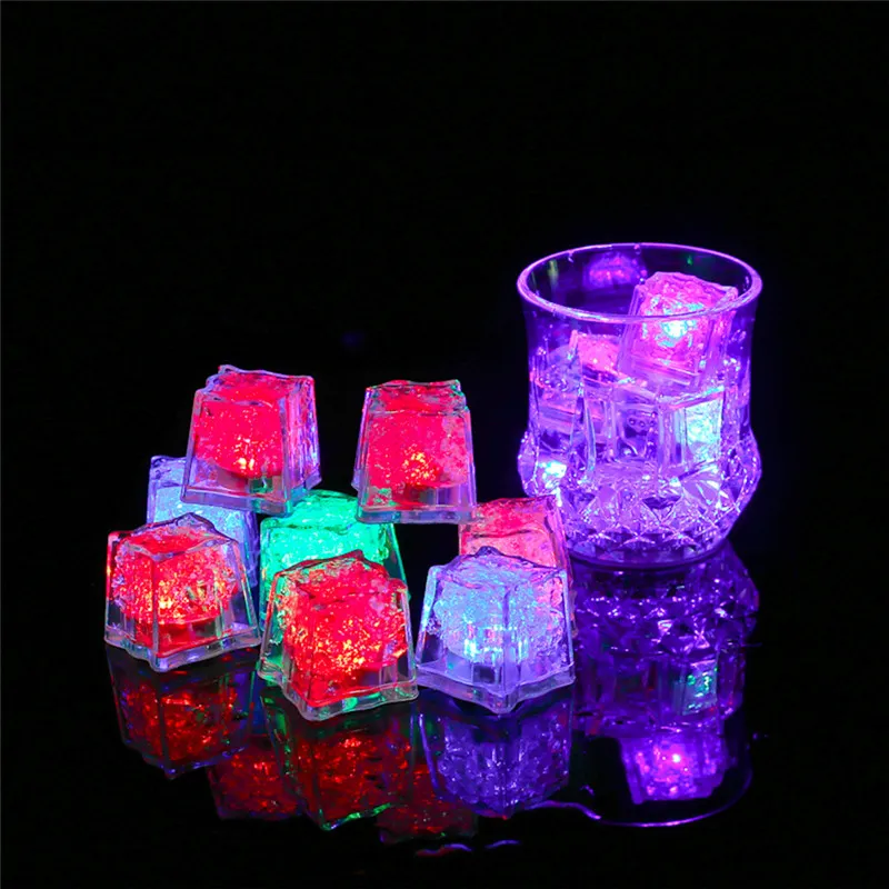 Cubitos de hielo con luz LED, lámpara de noche luminosa para fiesta, Bar, decoración de copa de boda, cubo de hielo brillante en agua, hielos intermitentes coloridos