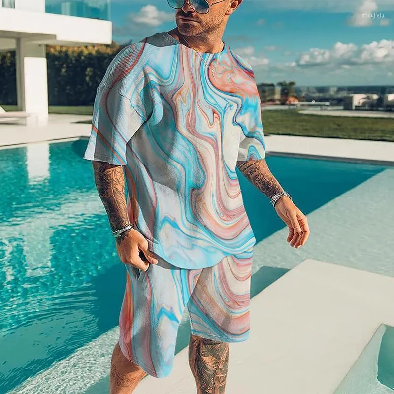 Chándales para hombre en el verano de 2022, camisetas grandes y holgadas de gran tamaño, conjunto de moda de manga corta con estampado 3D, camiseta informal para hombre