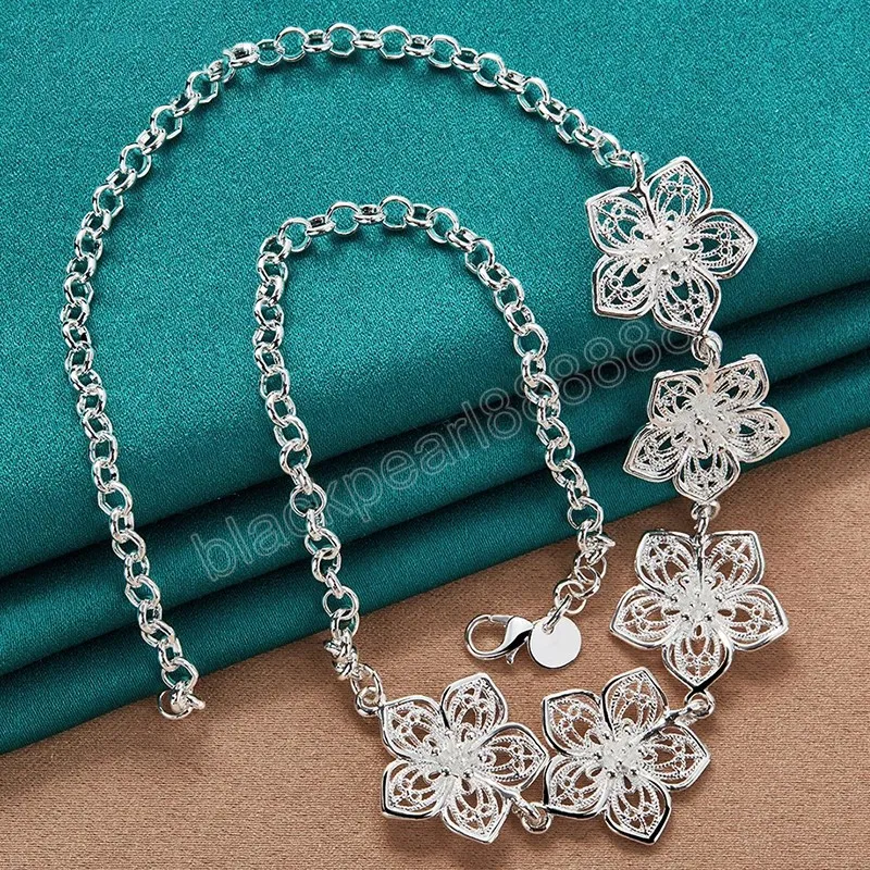 Catena in argento sterling 925 con ciondolo a cinque fiori da 20 pollici per gioielli da donna con ciondoli per feste di nozze