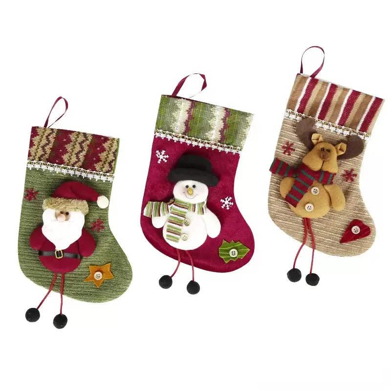 Ornamentos de decoração de estocagem de Natal desenho animado Papai Noel Snowman meias decorações de Natal para lareira em casa 11 estilos