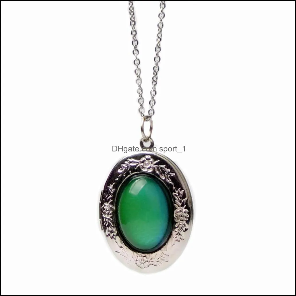 large oval mood necklace color changing with temperature change feeling openable locket pendant necklaces 60pcs/lot