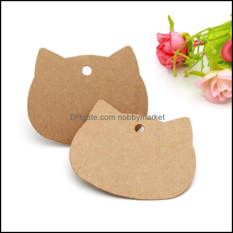 Packaging Label 100pcs/lot 6.5x5.5cm Cat Head Kraft /Black/White Paper Tags Wedding Gift Decorating Tag Can Custom Logo