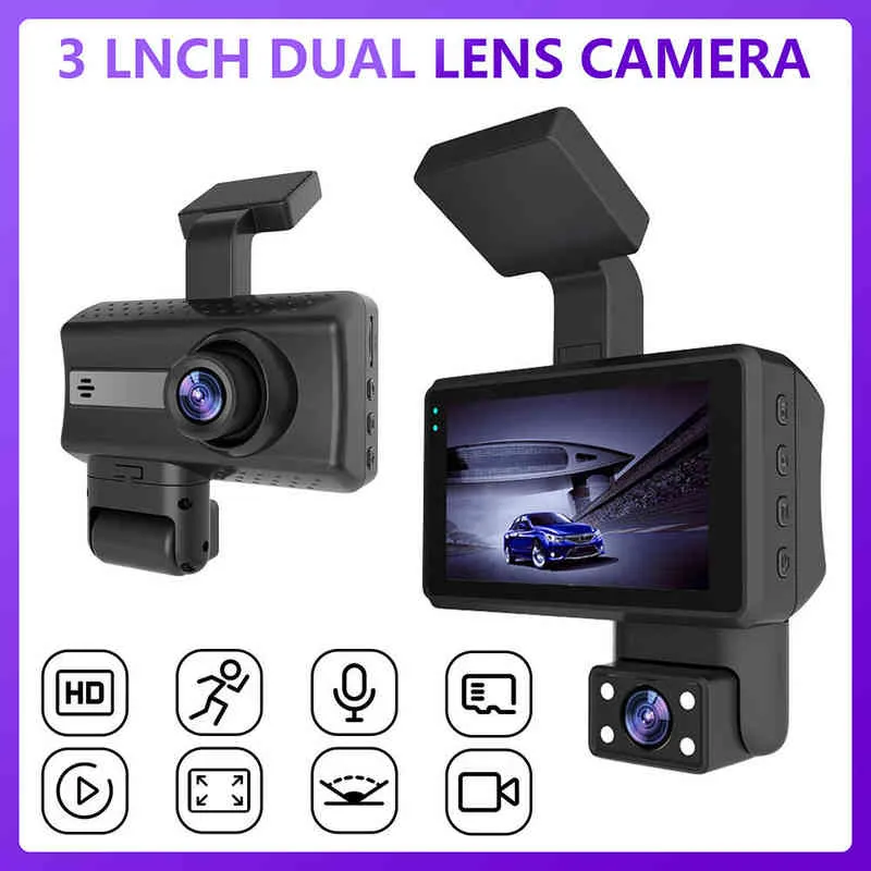 HD P Dash Cam Dual Lens Inch Cycle Recording Car DVR Camera Driving Recorder HR Parking DVR Night Vision Dish Camera J220601