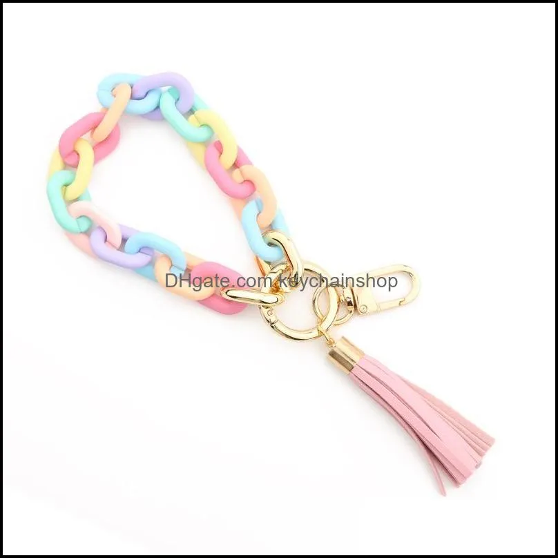  keychains key rings fashion jewelry women accessories wristlet bangle bracelets acrylic link chain leather tassel phone charms bag