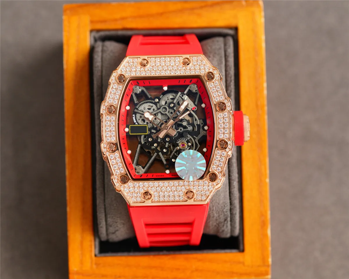 Nuovo orologio da uomo di moda di lusso ghiacciato con movimento automatico Orologi cinturino in caucciù in oro rosa