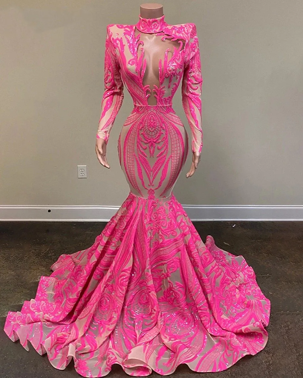 Sexy Aso Fuchsia Ebi Lace African Mermaid Prom 2022 for Black Girls Sparkly Sequin Birthday Party Dress Evening Gowns Robe De Bal