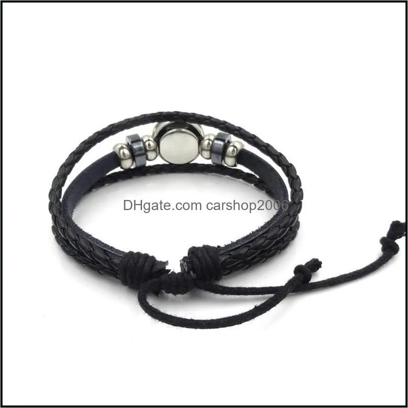 12 zodiac bracelet jewelry with genuine leather glass cabochon constellation zodiac signs multilayer charm bracelet bangle