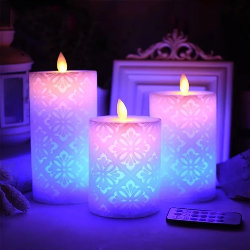 Flameless Electronic Candle Night Light LED Candle With RGB Remote Control Wax Pillar Candle For Christmas Wedding Decoration 220527