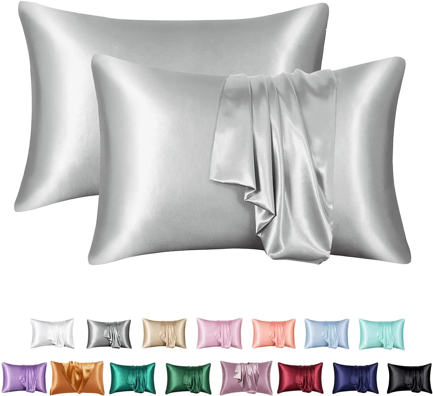 2PCS Pure Silk Satin Pillowcase Comfortable Khaki Solid Pillow Cover Pillowcase For Bedroom Pillows