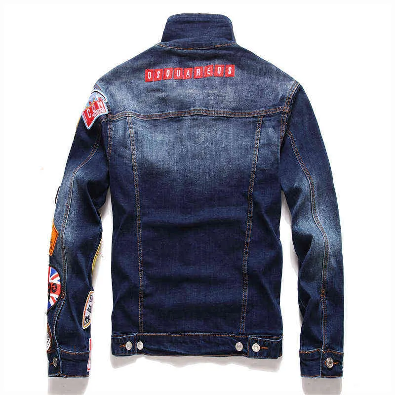 2022 Brand Mens Denim Jackets Mens Fashion Casual Slim Ripped Badge Jean Coats Street Hip Hop Punk Blue D2 Denim Coats212K