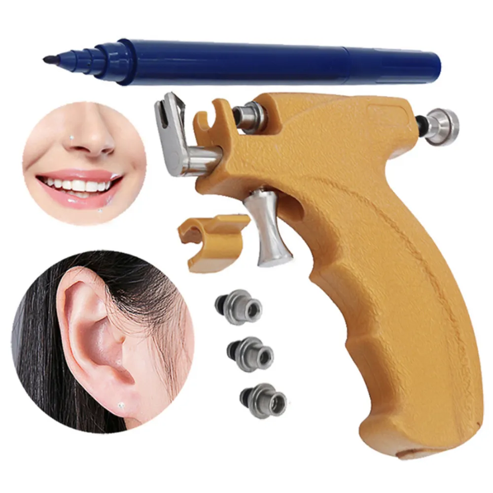 Professionell öron Piercing Gun Machine Earring Studs Steel Ear Nose Navel Body Kit Safety Pierce Tool