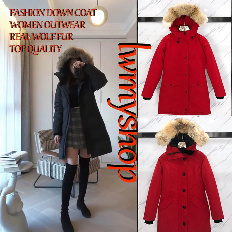 Berühmte Winter-Daunenjacken Damen Femme Outdoors REAL Wolf Fur PARKA Hiver Warm winddicht verdicken Fourrure Kapuzenjacke Manteaus Doudoune wasserdicht