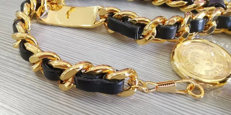 Designer Belts Baroque Gold Plated Copper Snake Link Calfskin Waist Chains With Coin Pendent Vintage Black Metal Real_voghion.com