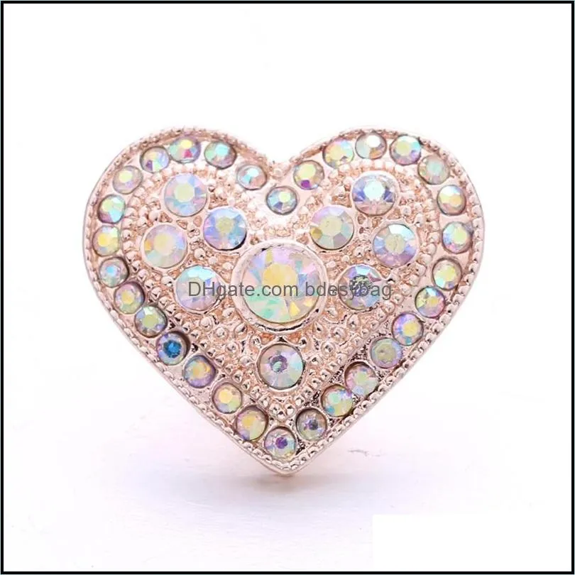 colorful heart rhinestone fastener 18mm snap button clasp gold color metal lover charms for snaps jewelry findings suppliers