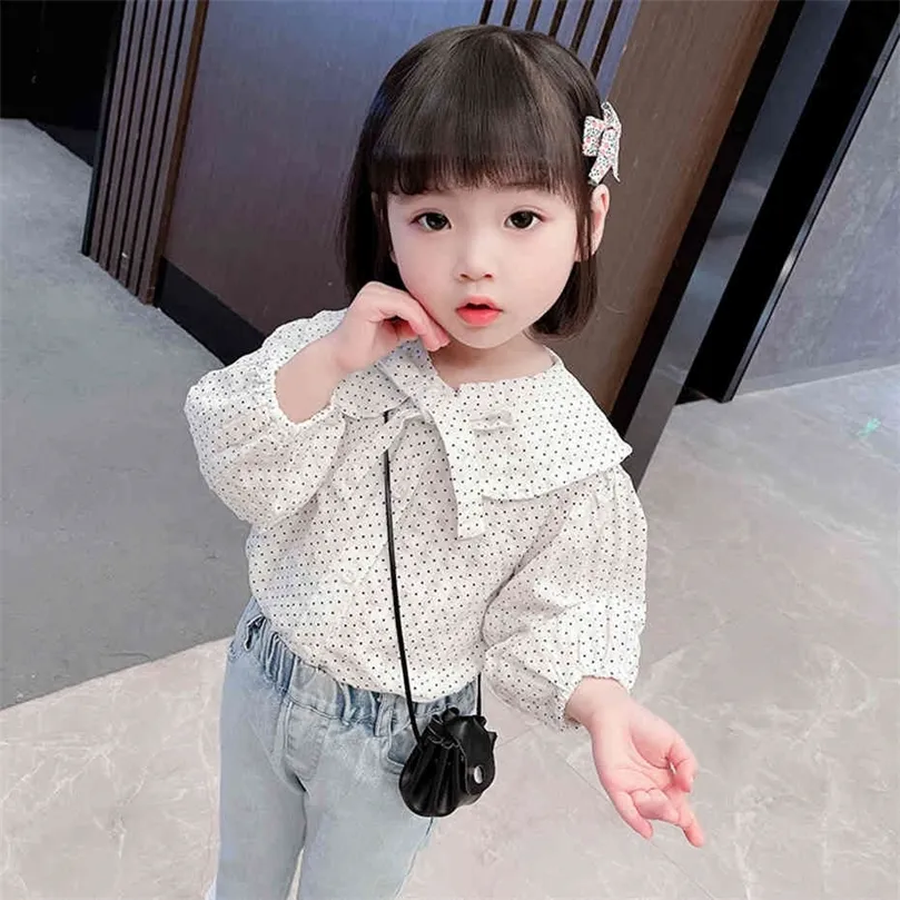 Toddler Girls Blouse Dot Blouse Girl Bow White Blouses Children's For Girls Spring Autumn Clothes For Girls 210412