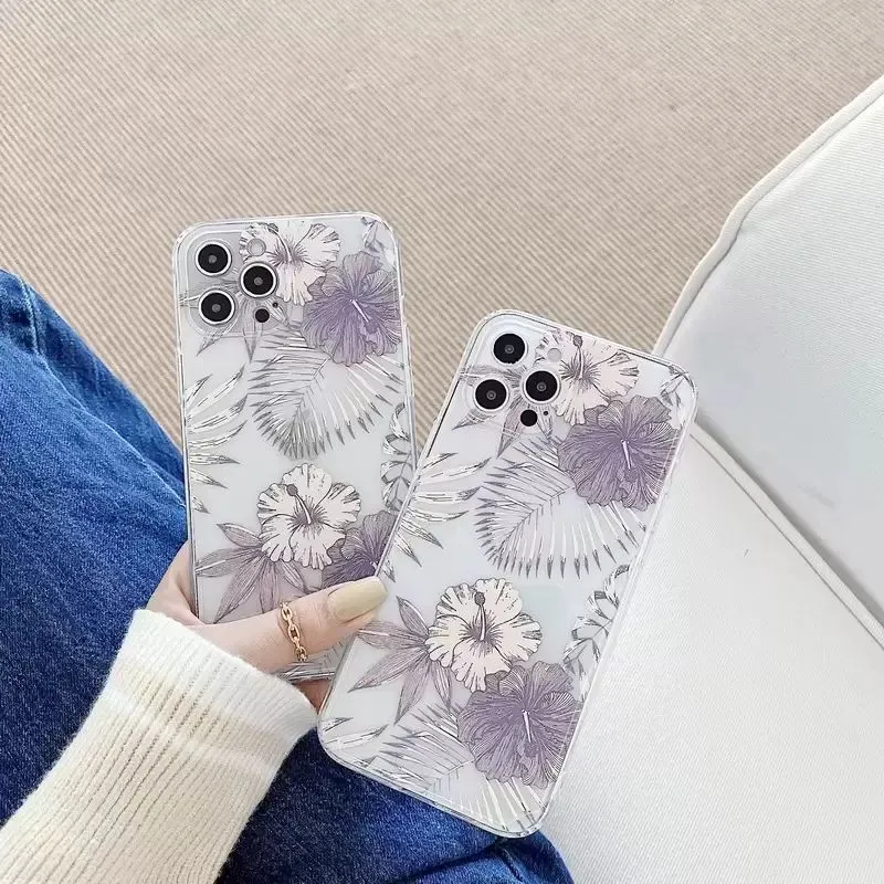 Straight edge TPU retro flowers phone cases for iPhone 11 12 13 pro promax X XS Max 7 8 Plus case cover