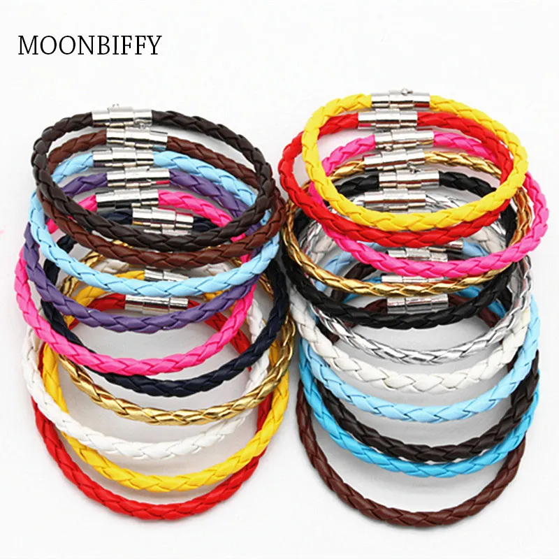 Kobiety PU Braided Skórzany sznur bransoletki z magnetycznym zapięciem 4 mm 16-25 cm mieszane kolory DIY Men Breakry Bracelets