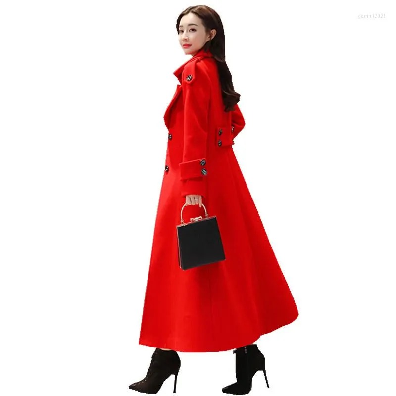 Women Wool Wool Super Long Woolen Coat Women There Overcoat Parkas بالإضافة إلى حجم سترات دافئة شتاء 3XL شتاء C5732