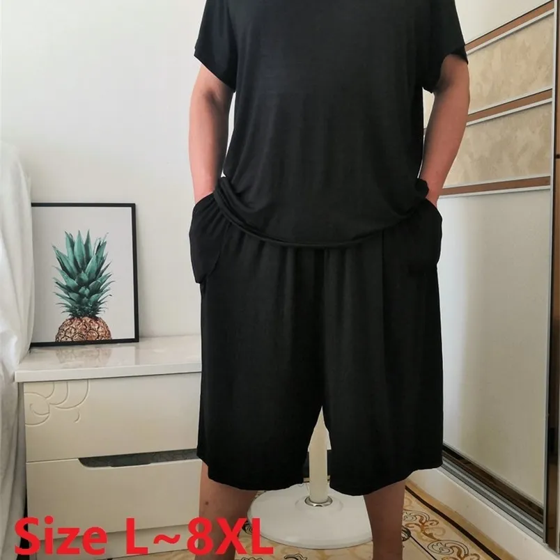 2pcs Plus Size 8XL 150KG 170KG Summer Modal Men Pajamas Sets Short Sleeve Soft Men s Solid Thin Comfortable Pajama 220613