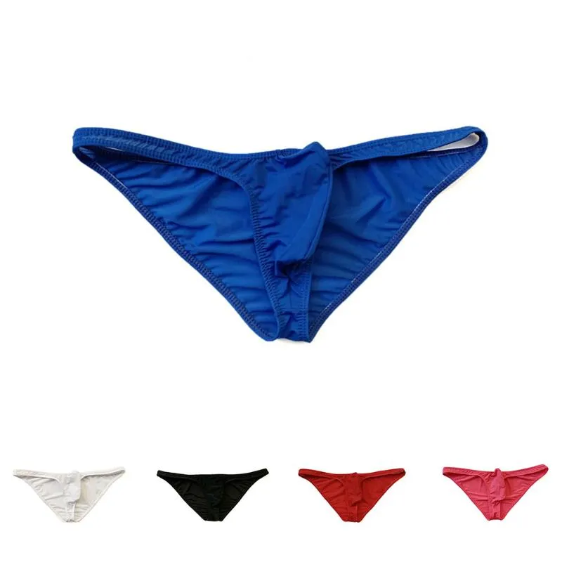 Slips retournés pour hommes, culotte en soie glacée, string fin, poche bombée, sous-vêtements confortables, solides, sensuels