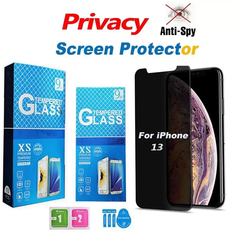 Pantalla de privacidad Protector Anti-Spy Temper Glass Protectores Anti Peeping Película protectora para iPhone 13 12 11 Pro Max XR XS X 7 6 Plus con paquete minorista