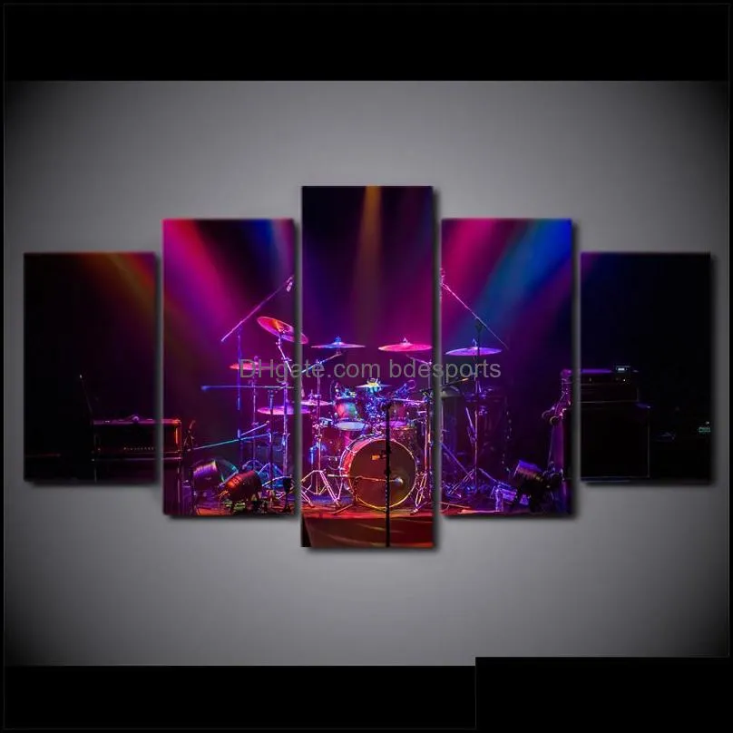 Other Home Decor HD Printed 5 Piece Canvas Art Music Drum Painting Purple Concert Wall Pictures For Living Room Modern