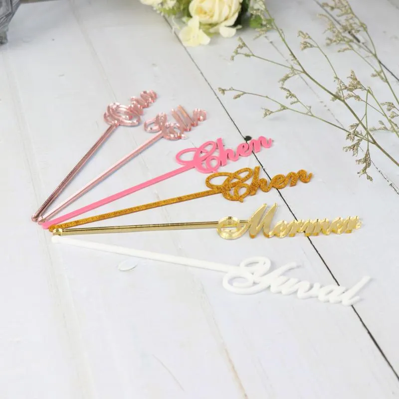 Party Decoration Personalized Custom Stirrer With Name Birthday Stirrers Eomi Gold Mirror Drink Drinking Wedding