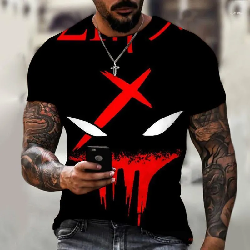 Koszulki męskie zabawny wzór T-Shirt Horror O-Neck letni modny Top mężczyźni odzież odzież uliczna w dużych rozmiarach Hip Hop 3D T Shirt Tee