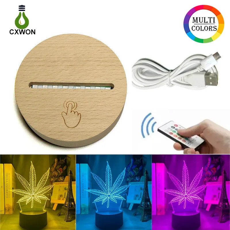 Alta qualità RGB 3D LED Illusion Luci notturne Lampada da tavolo in legno massello Lampada da tavolo multicolore decorativa per la casa USB