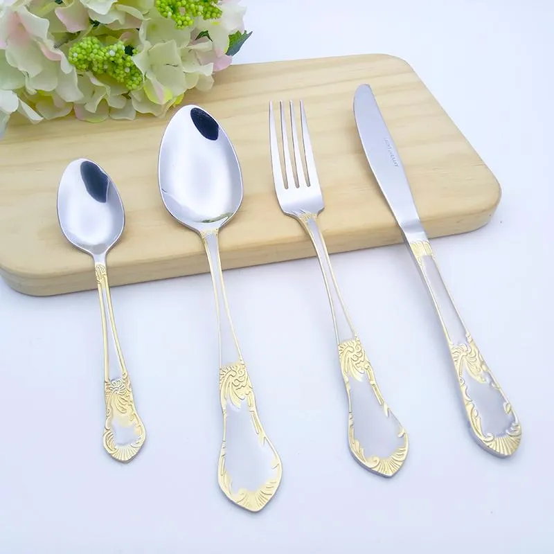 Flatware Sets Stainless Steel Fork Knife Spoon Cutlery Set Luxurious Dessert Steak Tableware Gold Silver Vintage Decorative Pattern 4pcs/set