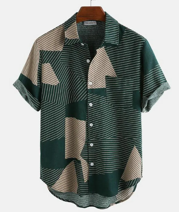 Chemise d'été à manches courtes pour hommes, surdimensionnée, Vintage, rayée, Streetwear, coton et lin, chemisiers respirants pour hommes