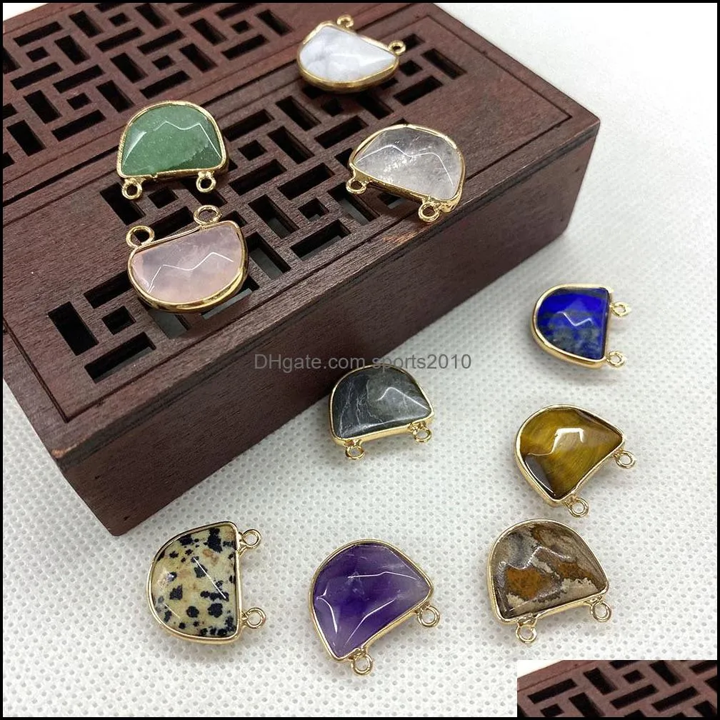 Arts And Crafts Arts Gifts Home Garden 17X18Mm Gold Edge Natural Crystal Semicircle Stone Charms Rose Quartz Pendants Tren Dhjvs