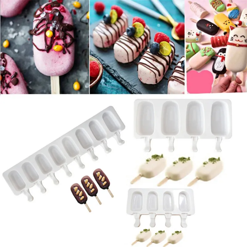 Kitchen DIY Ice Cream Tools 4 Linked silica gel popsicle mold 8 Link ice-cream molds Reusable food grade ice-lolly moulds T9I001981