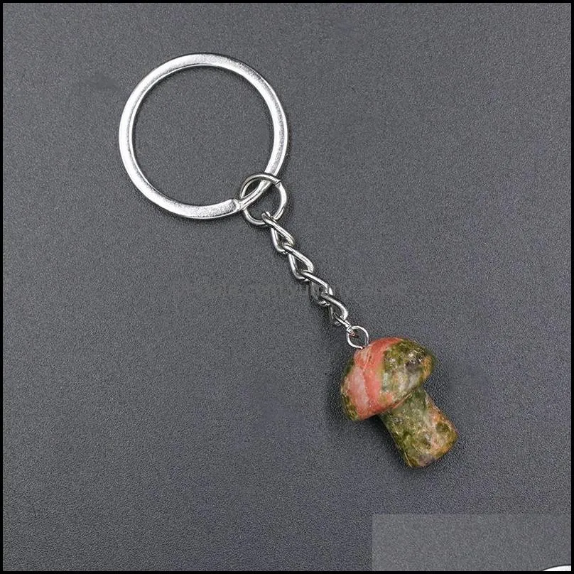 mini mushroom statue key rings chains tiger`s eye amethyst rose quartz charms keychains healing crystal keyrings