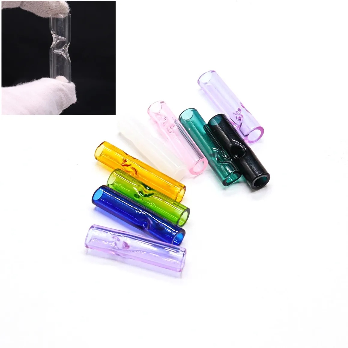 35mm 8mm Glass Tobacco Smoking Tube Pipe Cigarette Holder Filters Tips One Hitter Mouthpiece with Plastic Case