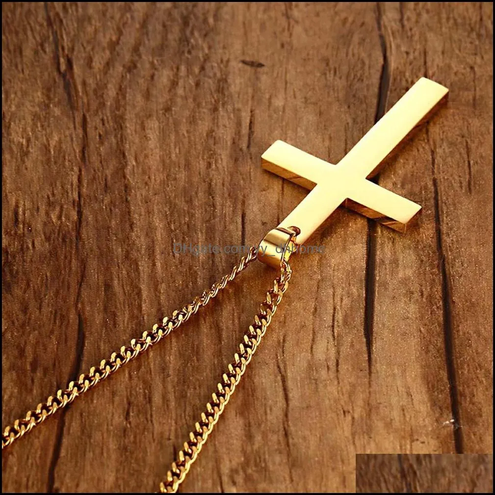 Fashion Stainless Steel Cross Necklace for Men Women Gold Silver Black Link Chain Jesus Cross Pendant Necklaces Prayer Jewelry