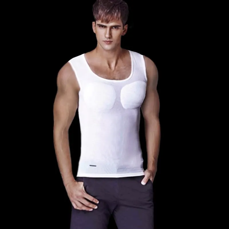 Formulantes del cuerpo de los hombres PECS Músculos Vest Men acolchado Camiseta masculina Camiseta Tumina de la abdomen de cerveza Cerebe