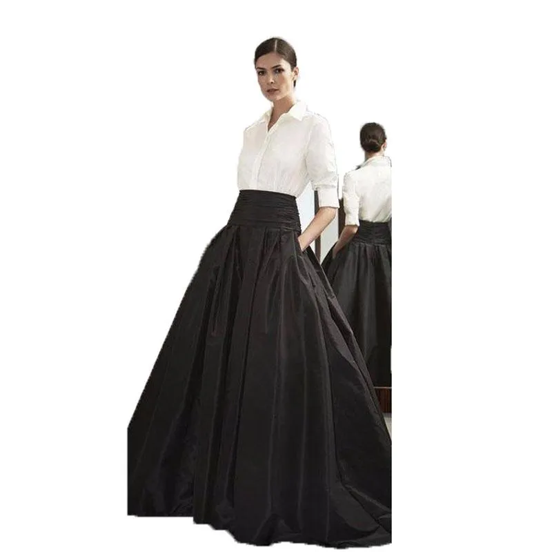 Kjolar formell lång kjol för kontor damer svart satin bollklänning kvinnor med fickan anpassade eleganta fest kjolar