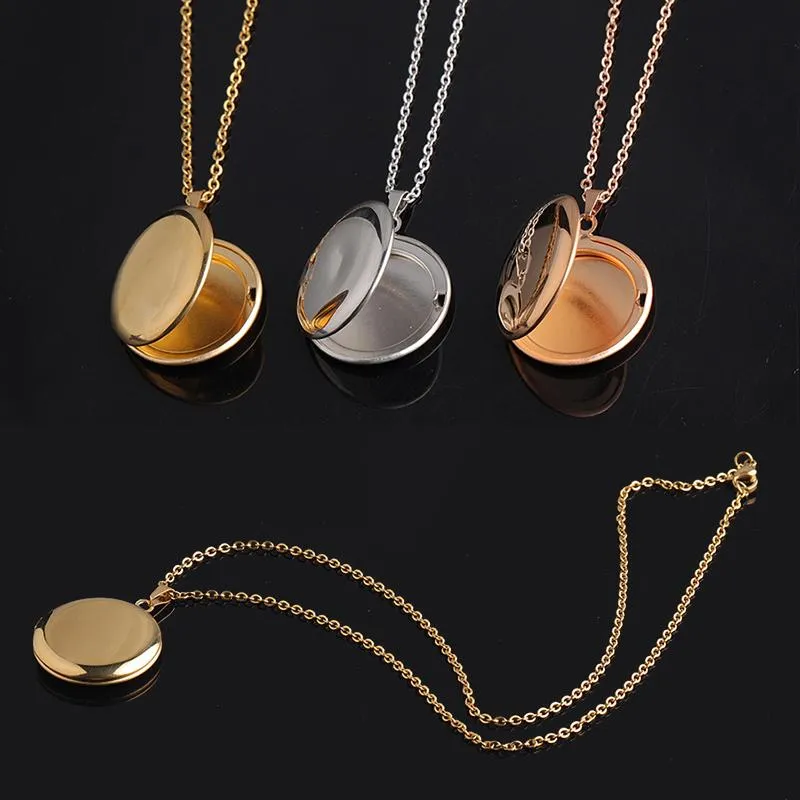 Pendant Necklaces Round DIY Po Frame Necklace For Women Mirror Polish Stainless Steel Locket Family Lover Jewelry GiftPendant