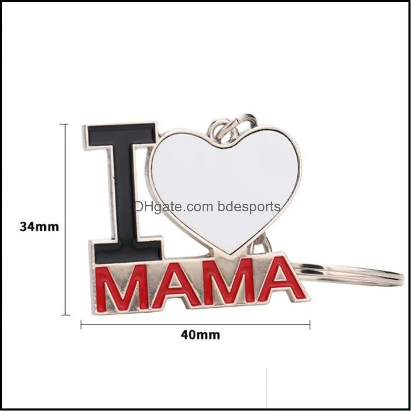 festive party gift Heat Transfer Keychain Sublimation Blank I LOVE MAMA DIY picture Creative Heart Shaped Key Chain Mother`s Day