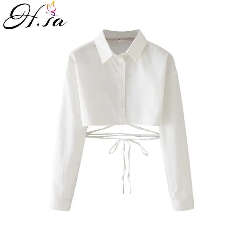 HSA BLOUSES Women Classy Temperament Design Ins Summer White Chic Elegant Korean Style Blusa Pure Casual White Bandage Tops 210716