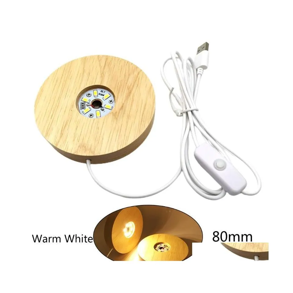 Veilleuses En Bois 3D Lumière Base Ronde Titulaire Led Présentoir Pour Cristaux Boule De Verre Éclairage Éclairage Accessoires Drop Deli Dhzpu