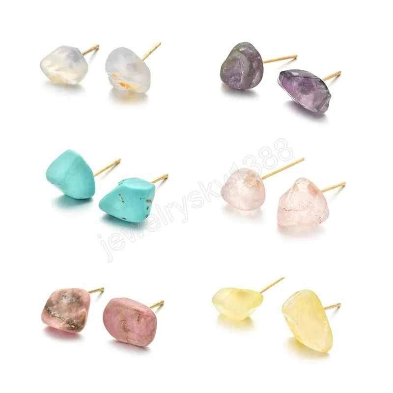 Women's Earrings Natural Irregular Stone Stud Earring For Girls Friendship Wedding Jewelry Gifts Amethyst Earring