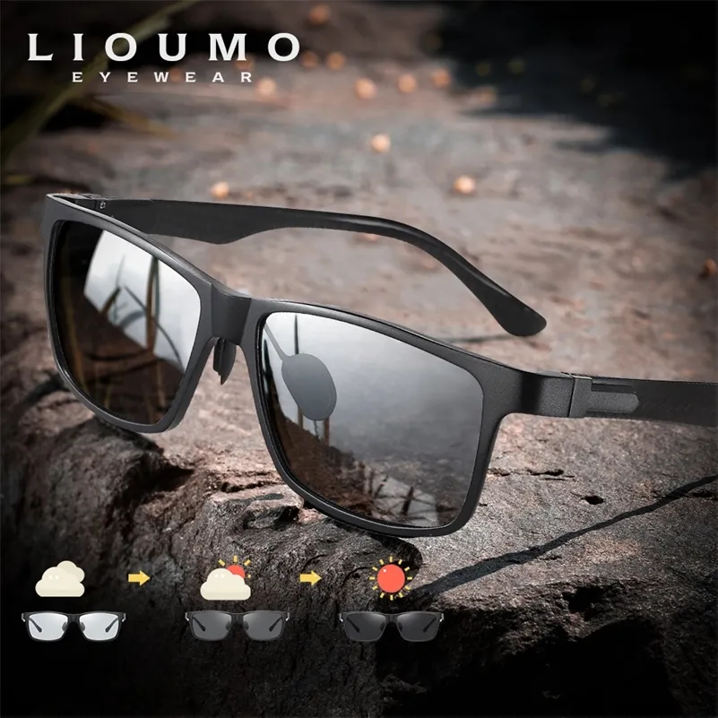 LIOUMO Top Quality Pochromic Polarized Sunglasses For Men Women Carbon Fiber Frame Square Glasses UV400 lentes hombre 220620