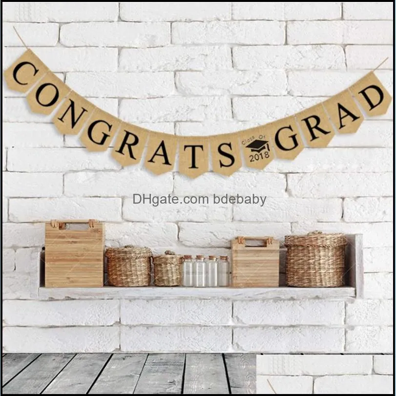 congrats grad banners linen hanging flags vintage pennant graduation party decorations photo booth props wholessale free shipping